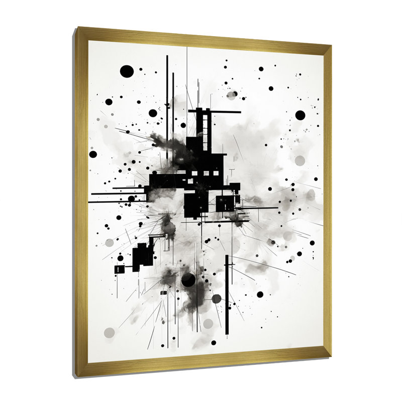 Abstraction élémentaire monochrome - impressions d'art géométriques modernes, Cadre doré simple, H 44 po x l 34 po x P 1,5 po