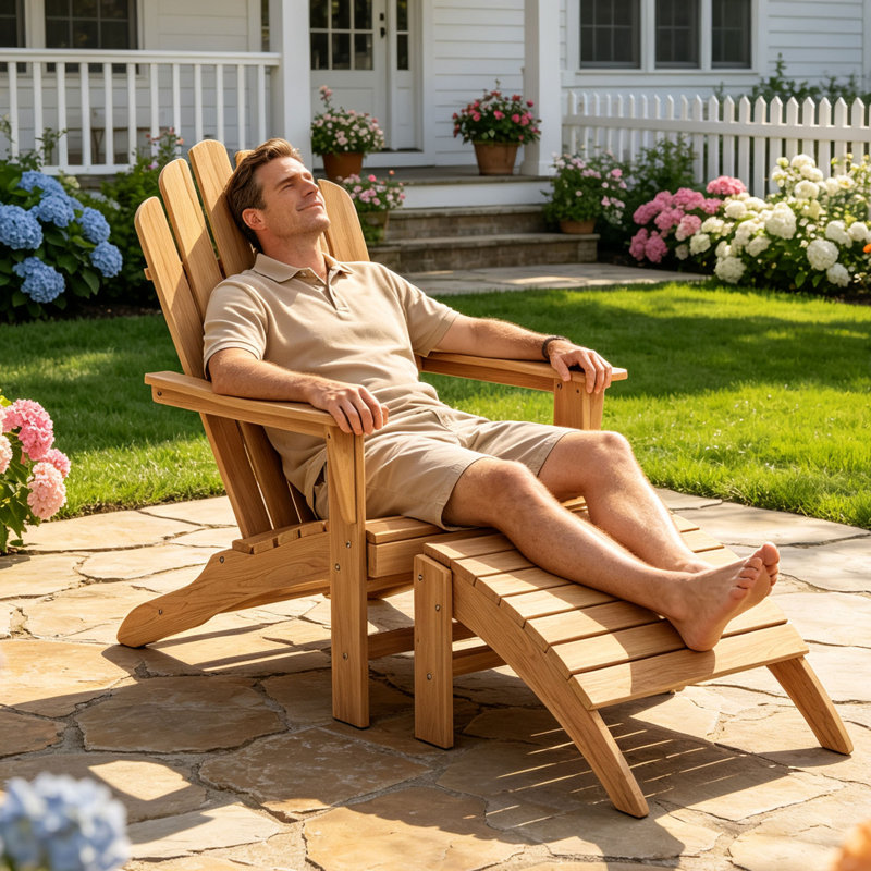 Repose-pieds extérieur en teck, repose-pieds Adirondack