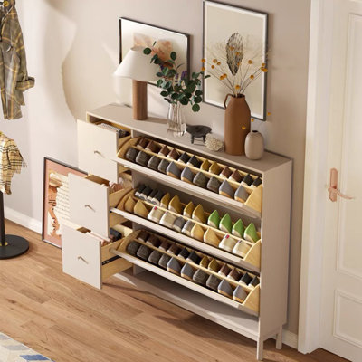 Vintage Style Tilting Shoe Storage Cabinet 24 Pair Shoe Storage Cabinet