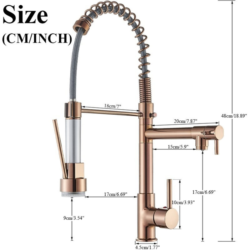 Robinet de cuisine pré-rinçage à DEL or rose Mosson avec douchette extractible et bec auxiliaire