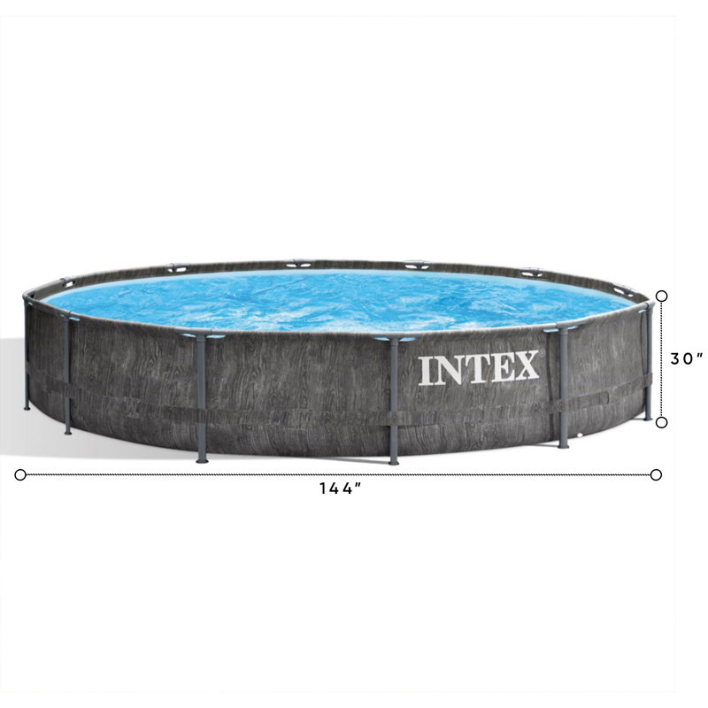 Intex Greywood Prism Frame 12'x30" Round Above Ground Swimming Pool, Grey Design