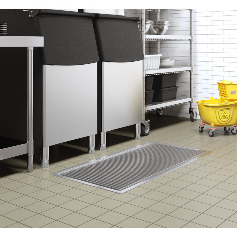 24" x 54" Stainless Steel Floor Trough Drain, 14-Gauge with Subway-Style Grating & Removable Drain Basket, NSF Listed (KM-FTG-2454)