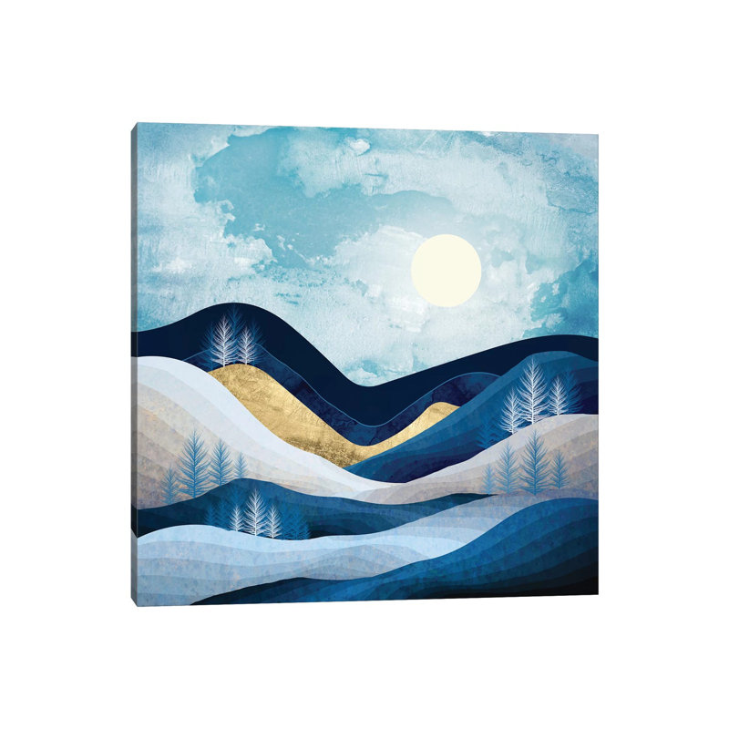 Moonlit Hills - impression d'art graphique, Pas de tapis, Toile tendue, H 12 po x l 12 po x P 0,75 po