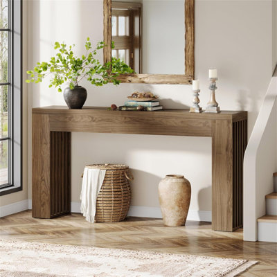 Console 59 po avec pieds à lattes verticales - table de canapé derrière le canapé, table d'entrée brun rustique pour le couloir, le salon et les petits espaces