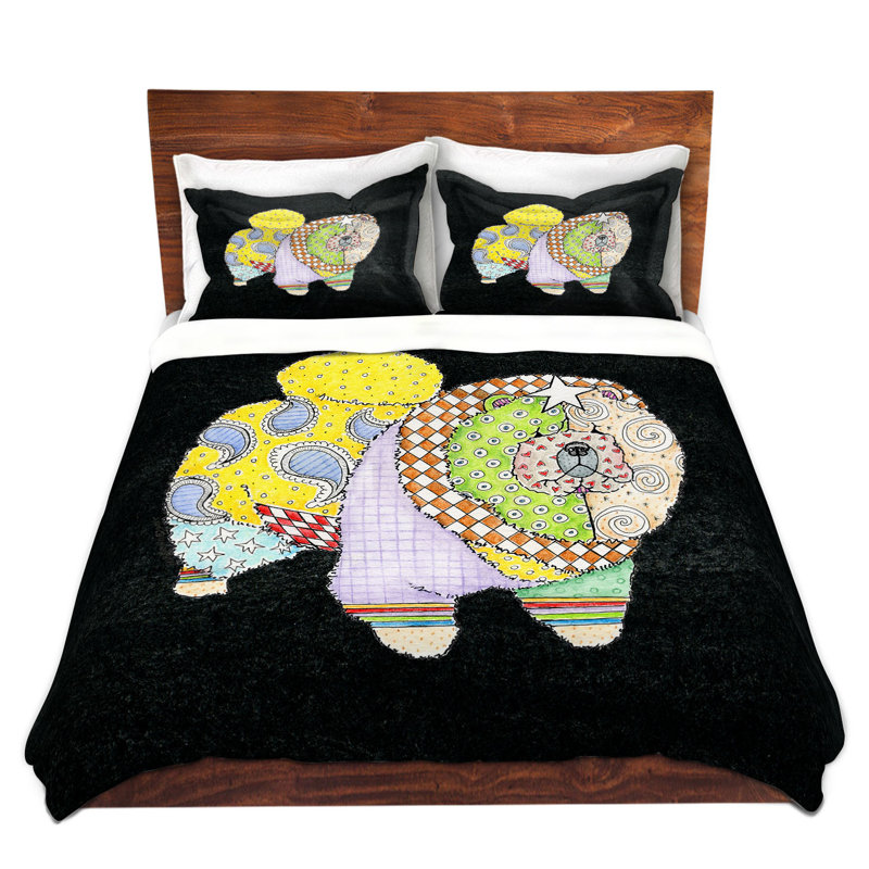 Ensemble de housse de couette Marley Ungaro Chow, 1 housse de couette grand + 2 taies standards, Noir / Vert/ Gris