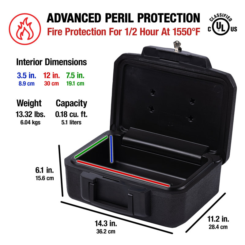 SentrySafe 0.18 Cu. Ft. Fireproof Chest Safe Box with Key Lock