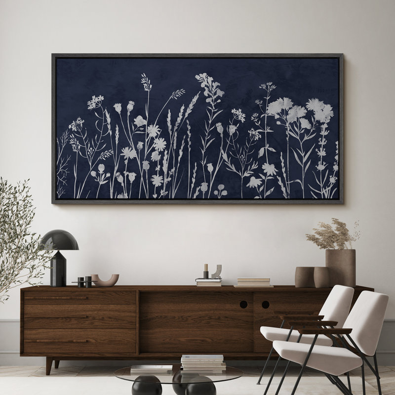 «Vibrant Wildflower Blossoming Flowers» sur fond bleu sarcelle, reproduction sur toile, H 30 po x l 60 po