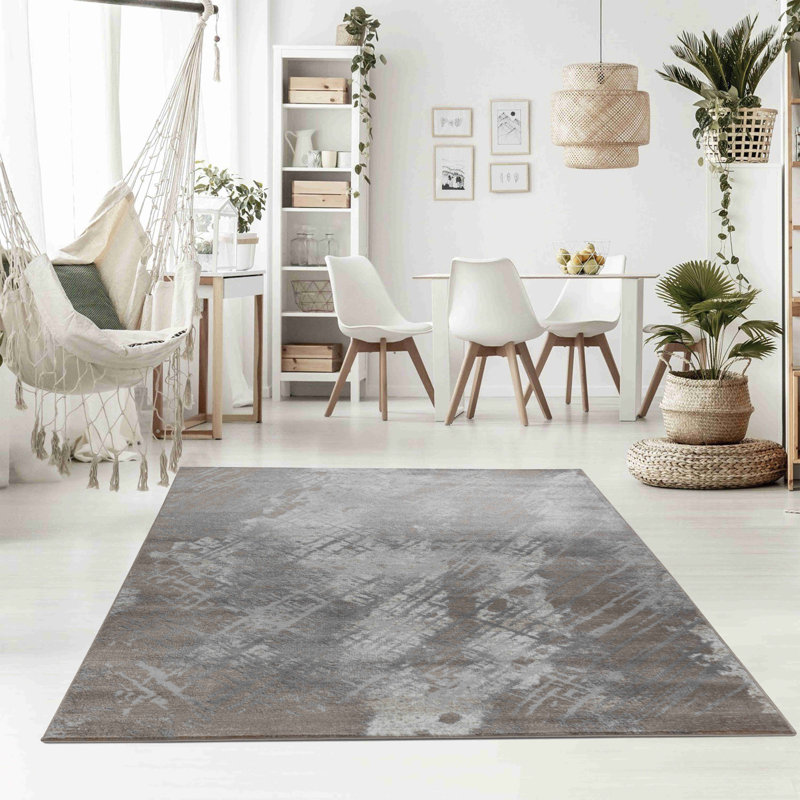 Rug Branch Arden 4' x 6' (3'11" x 5'7") Brown/Grey Abstract Indoor Area Rug, Contemporary, Low Pile, Stain-Resistant Carpet - Living Room, Bedroom, Dining Room, and Kitchen