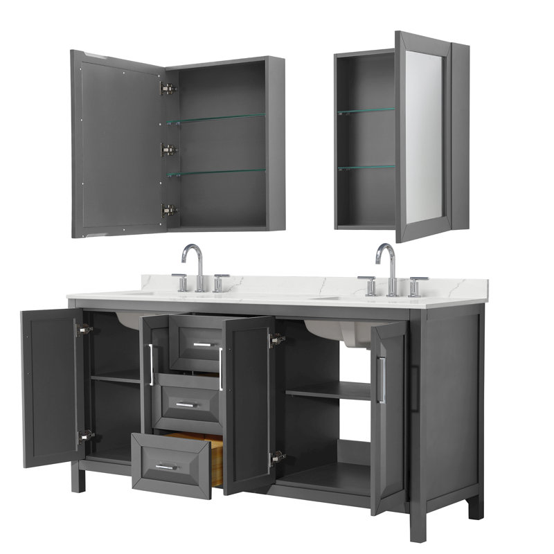 Daria 72 in. with Mirror Vanity, Giotto Quartz, Gray, Polished Chrome