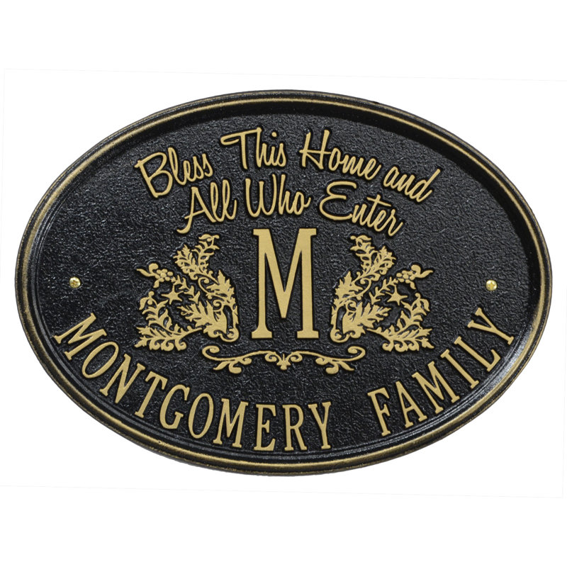 Plaque d'adresse murale Bless Our Home4-Line, Noir/or, Oui