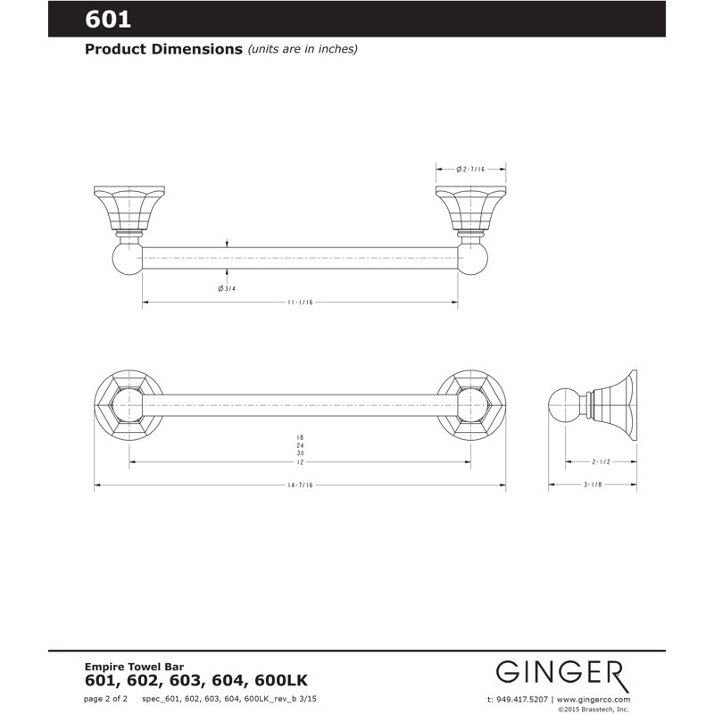Empire 32" Towel Bar, 2.7" H x 18" W x 3.3" D, Polished Chrome