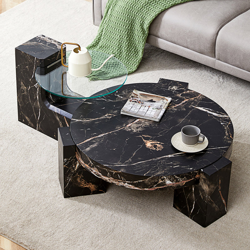 The Detachable Double-Decker Coffee Table, Black Marble, Black Marble