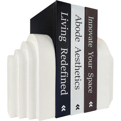 Book Ends For Heavy Books, Resin Decorative Bookends, Heavy Duty Book End For Shelves, Book Stopper For Shelves, Modern Home Decor Aesthetic Book Ends, Layered Arch Design Set Of 2(Cream White)