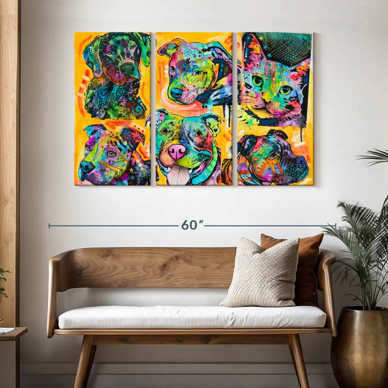 Brampt 5 Dogs And A Cat, 32" H x 50" W