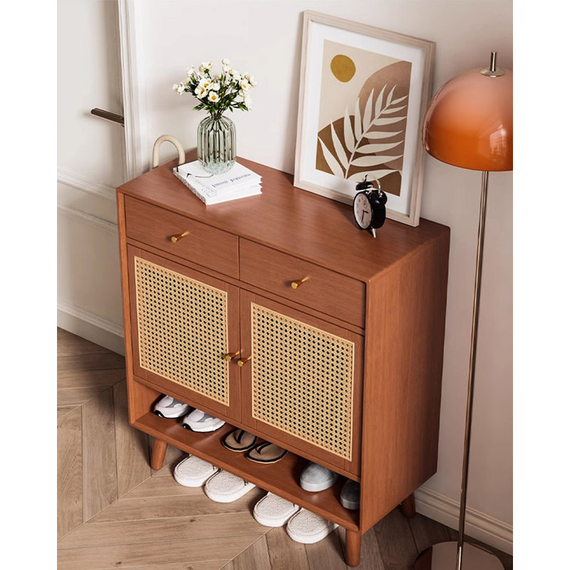 31.5" Brown Rectangular Solid Wood Shoe Storage