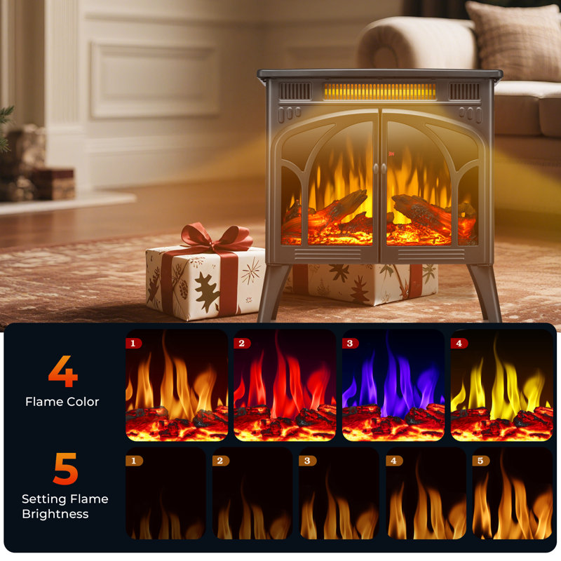 24 Inch Vintage Stove With 16 Color 3D Flame,Portable Design Electric Fireplace , Remote Control & Top Vent Safety System, Heats 1000 Sq.ft, 5 Speed/Light Settings, Auto Shutoff