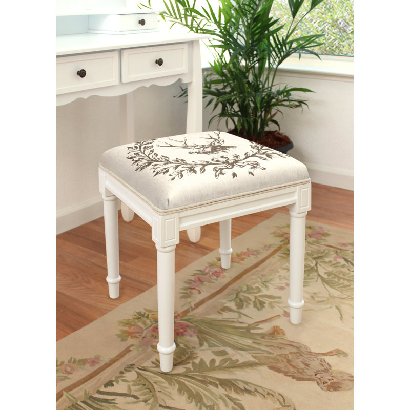 Solid Wood Accent Stool, White/Navy Blue