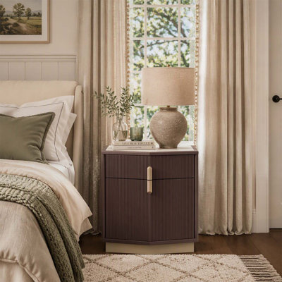 Modern Bulging Designed Storage Nightstand with 2 Drawers, Heavy Duty Base, and Vertical Stripes for Versatile Use in Living Room, Bedroom, and Entrance
