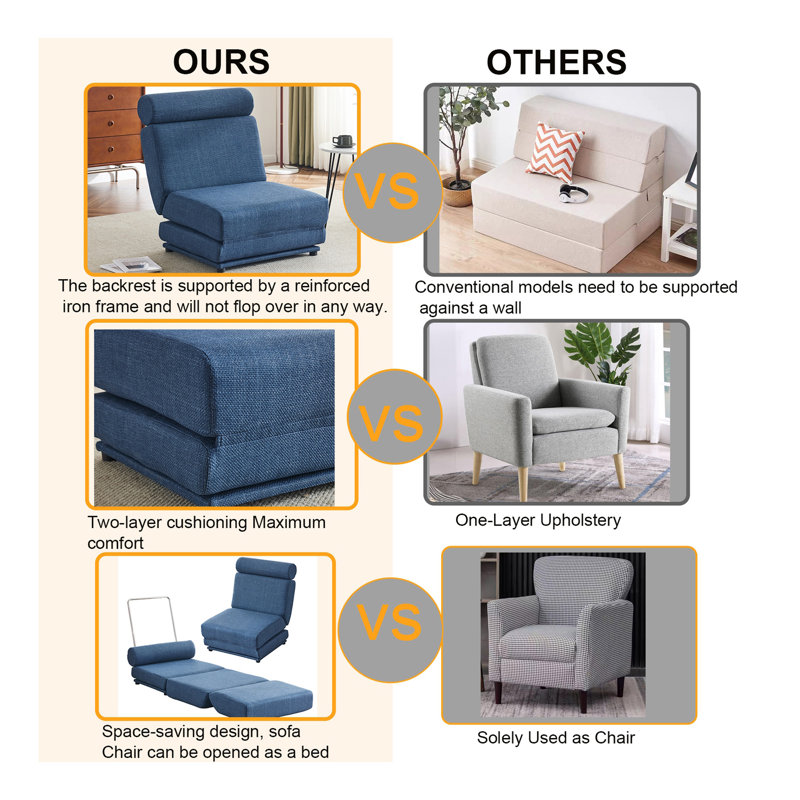Canapé-lit simple pliable avec coussin, canapé-lit pliable portatif, fauteuil de loisir, facile à ranger, fabriqué en lin respirant et portable