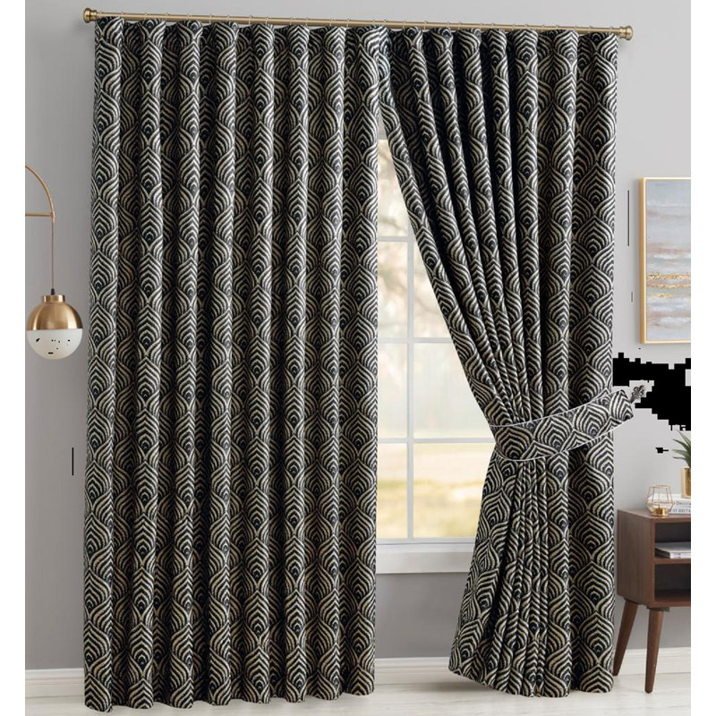 Lossett Room Darkening Curtain, 117 W x 137 D cm, Black/Gold