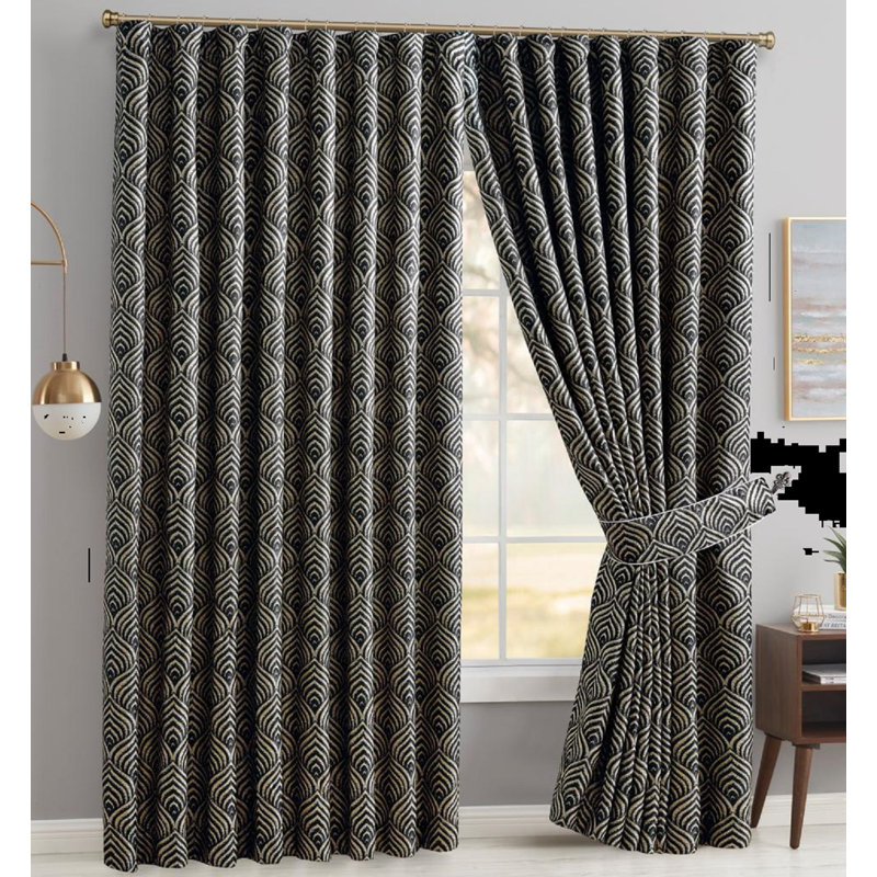 Lossett Room Darkening Curtain, Black/Gold, 117 W x 228 D cm