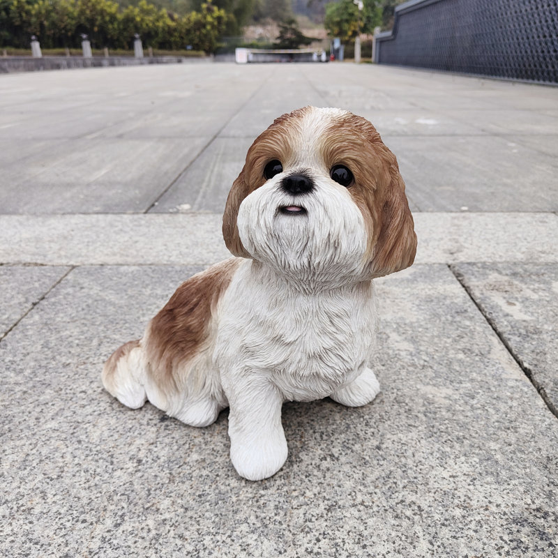  Shih Tzu Harmony: Elegant Polyresin Figurine, Brown/White