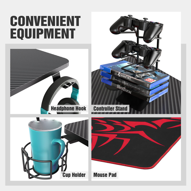 Captain 63 inch Gaming Desk , K Shaped Large Gaming Computer Desk, 29.69" H x 55.12" W x 23.62" D, Black