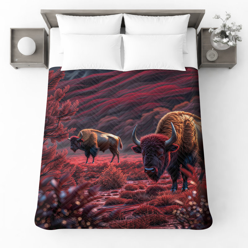 Bison In Red Landscape Bedding, Très grand lit