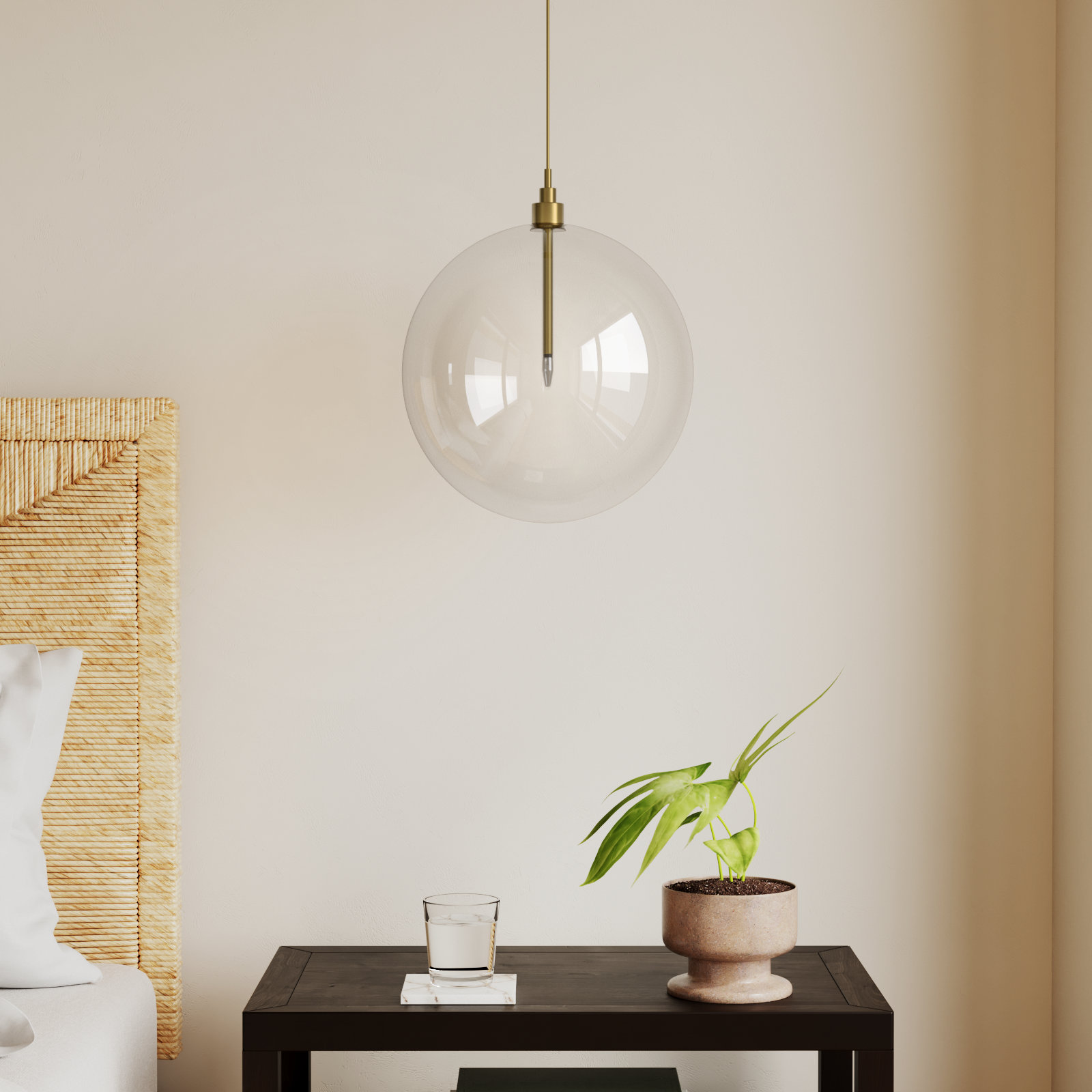 Jeanna Single Light Glass Dimmable Pendant, Brass