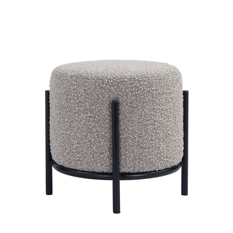 Gray Round Polyester Upholstered Iron Accent Stool