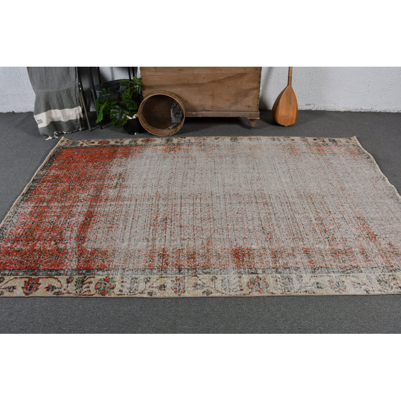 Grand tapis turc rétro Oushak de teinte rouge avec un motif tribal antique pour un décor de salon rouge / beige