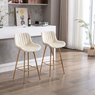 Bar Stool Set 20.08"L x 18.89"W x 36.61"H Fabric 2-Piece Beige