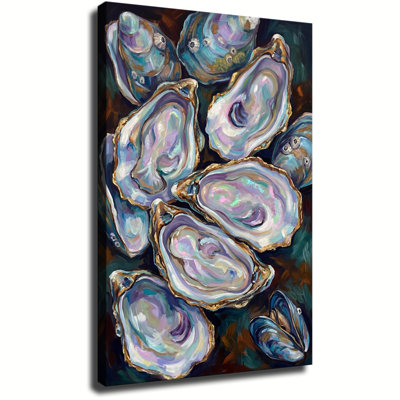 Iridescent Oyster Shell Impasto Oil Painting Canvas Art, Wrapped Canvas, Ready to Hang
