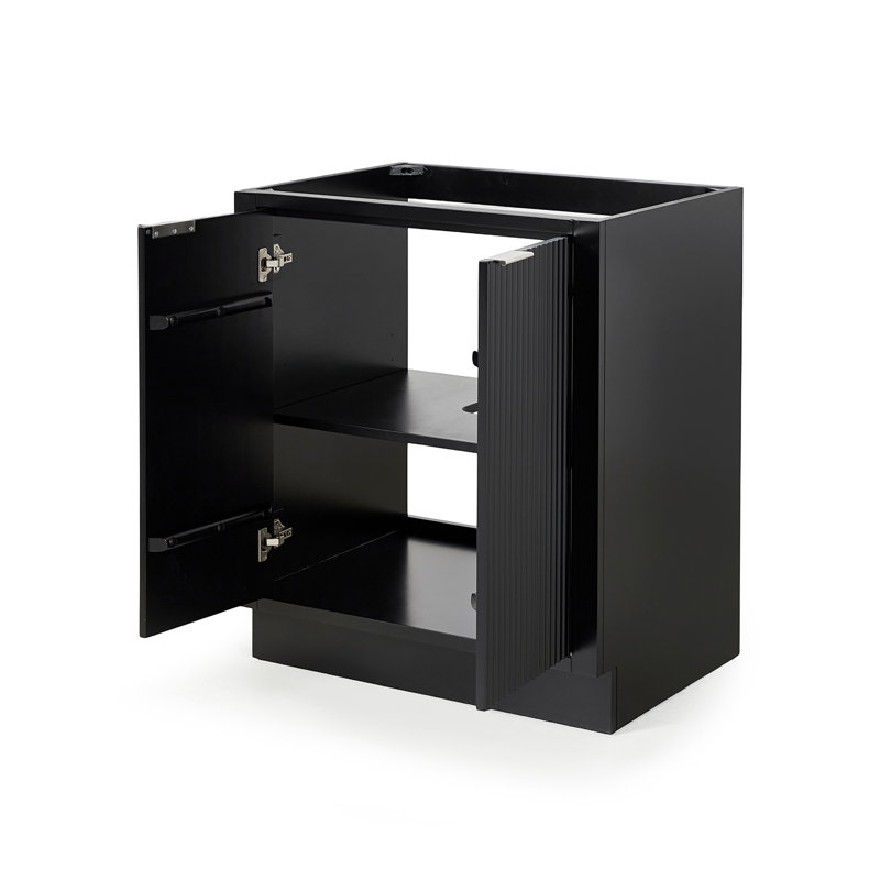 Haun 30'' Solid Wood Single Bathroom Vanity Base Only, Base Cabinet without Top in Black, Black