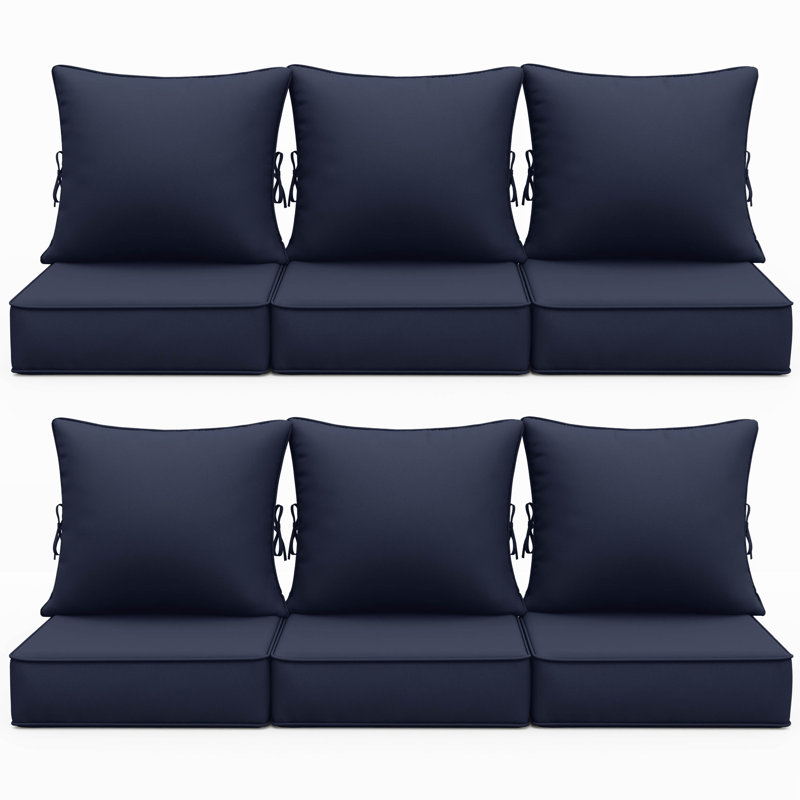 24"W X 24"D Outdoor Deep Seating Cushions 6.5” Indoor/Outdoor Seat And Back Cushion, Cushions Only, Navy Blue, Set of 6