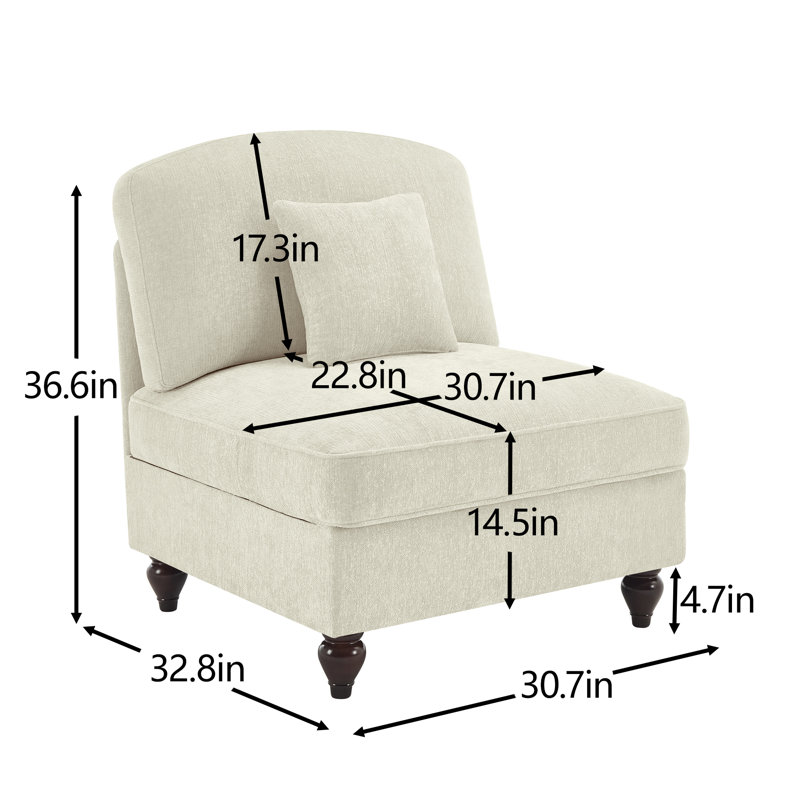 Canapé sans accoudoirs en chenille avec 1 coussin - beige et blanc