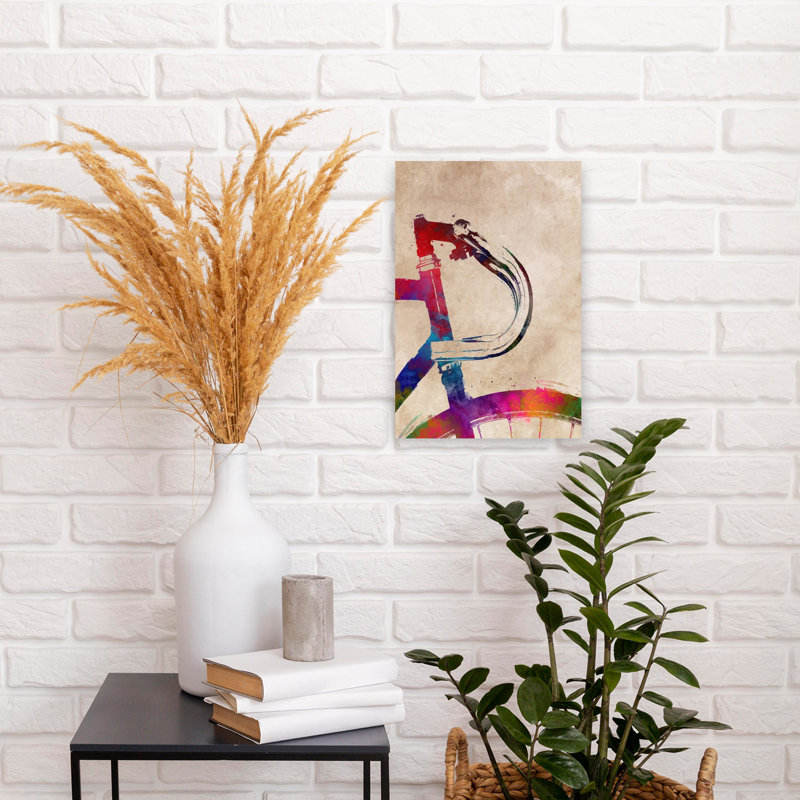 Vibrant, aquarelle, bicyclette, art mural contemporain, 18" H x 12" W