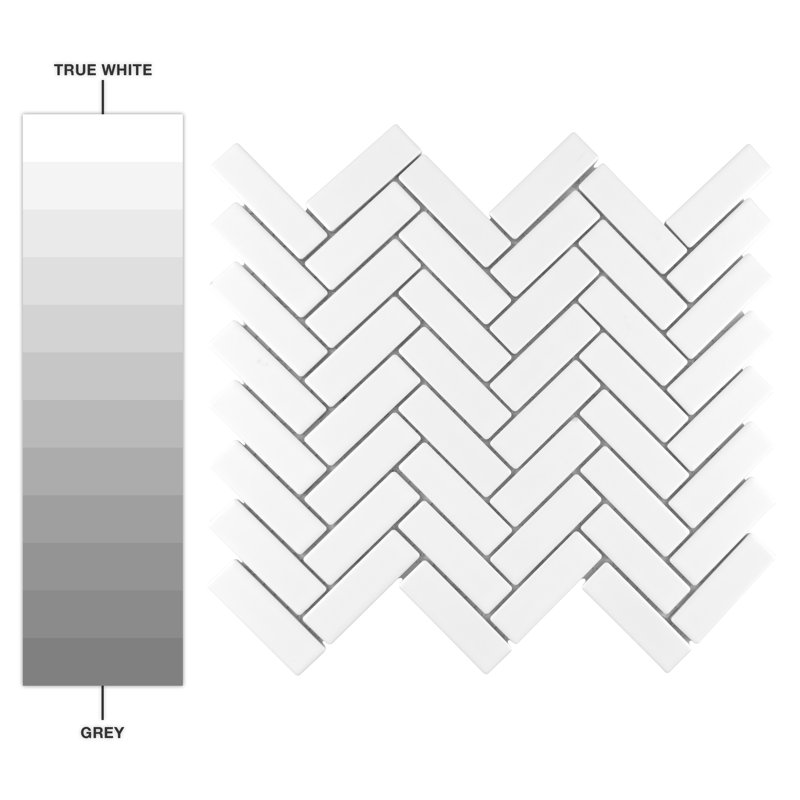 Metro Brick Herringbone 10-5/8 " x 12-1/2 " Porcelain Mosaic Floor and Wall Tile, Matte White