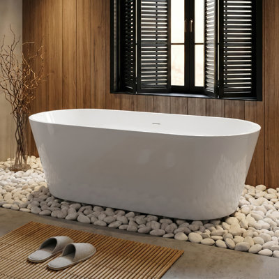 67" L x 28.7" W Freestanding Acrylic Soaking Bathtub, Double-Ended Design, Glossy White