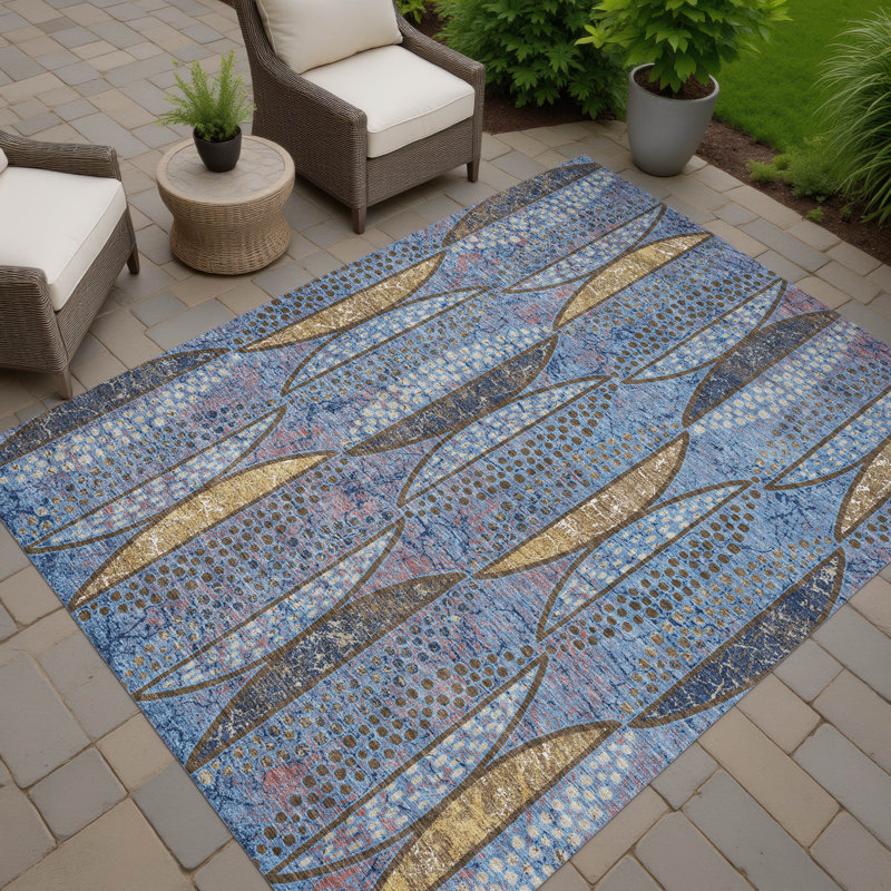 Machine Washable Indoor/Outdoor Chantille ACN2711 Casual Rug, Blue, 9' x 12'