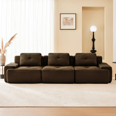 Canapé modulaire 3 places en velours côtelé avec assise profonde