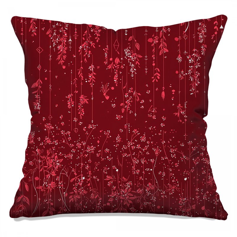 Coussin Floral, Carré 20 po, Motif floral rouge