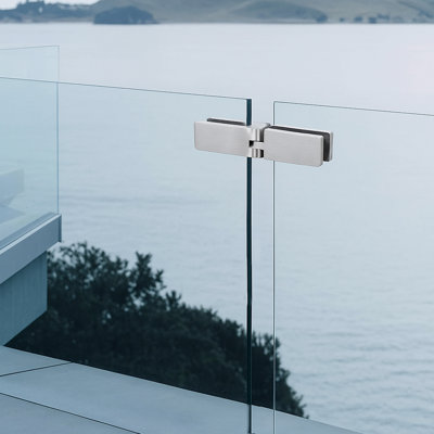  Glass To Glass Bracing Clamp Adjustable Type 3/8" to 1/2" Glass Thickness Compatibility Brushed Stainless Steel Finish