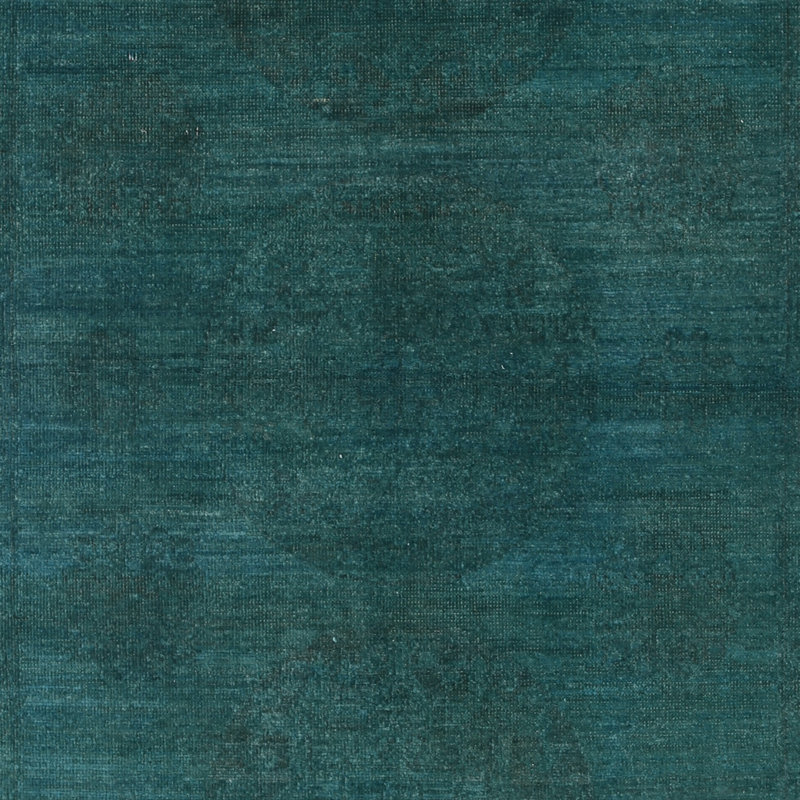 Tapis bleu sarcelle contemporain 4 x 5,8 pi noué à la main 100% laine
