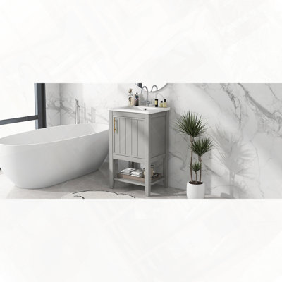 Meuble-lavabo de salle de bain avec lavabo, porte à fermeture douce et charnières en acier inoxydable
