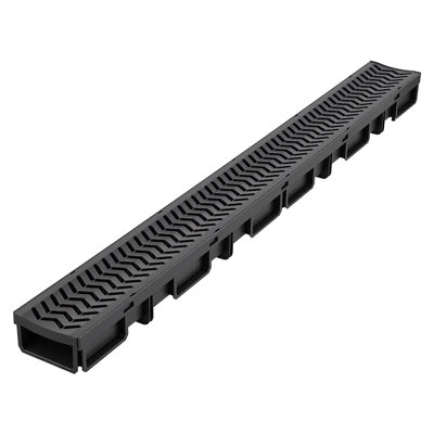 Trench Drain, 39.6 x 4.1 x 2.4 in, Linear Drainage Channel, HDPE Channel Drain with Grates & End Caps, Outdoor Drainage System for Driveway, Patio, Pool, Garden, Yard, Black