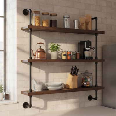 Modern Wall-Mounted Wine Rack With LED Lights, 3-Tier Liquor Bottle Display Bar Shelves, Industrial Wine Rack Floating Shelf, Multifunctional Wine Sto