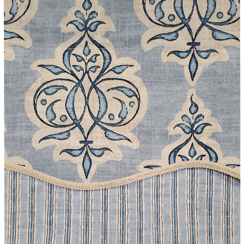 Jenna Cotton Blend Damask Scalloped Window Valance, Sky Blue
