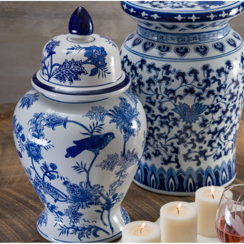 Blue Garden Bird and Blossom Ginger Jar