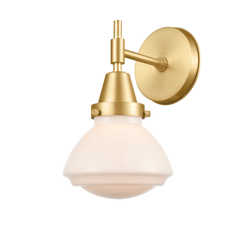 Gayle Armed Sconce, Incandescent, Matte White, Satin Gold